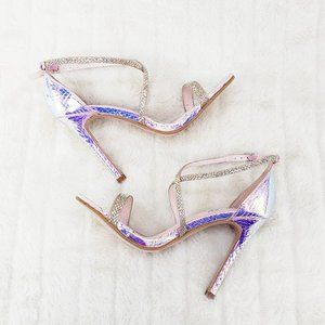 Lisa Sexy Pink Hologram Rhinestone Cross Strap High Heel Sandals